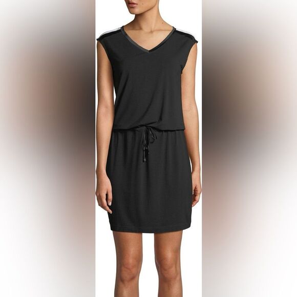 Blanc Noir V Neck Tank Cinch Waist Jersey Knit Mini Dress Size M - Picture 9 of 9